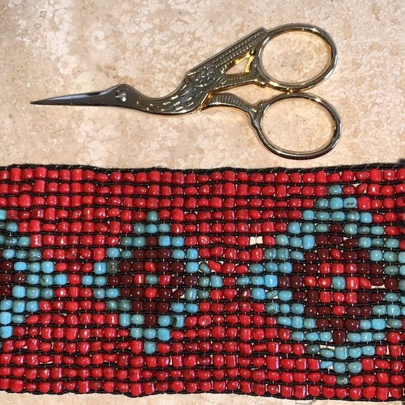 BEADED STATEMENT BELT red, blue/maroon diamonds. Stretchy. VINTAGE, ARTISAN M main image 13